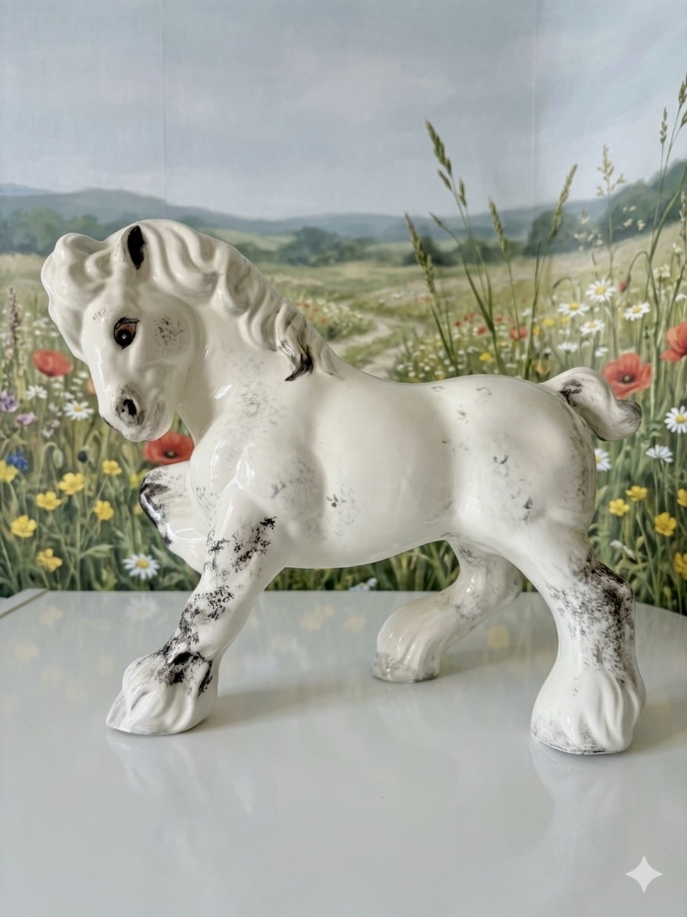 Vintage Cantering Shire Horse Dapple Gray Ceramic Figure Glossy Hand Painted